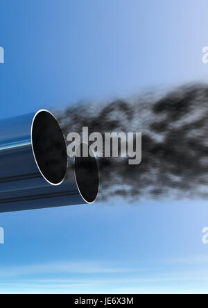 Exhaust and pouring out exhaust gases, black clouds of smoke, Stock Photo