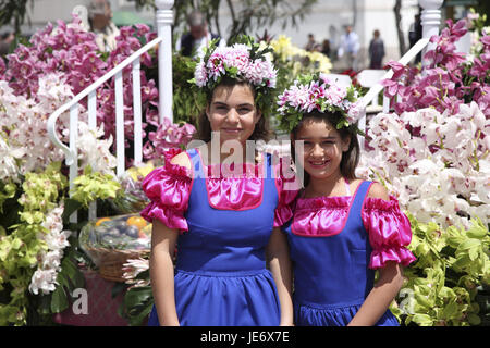 Portugal, Madeira, Funchal, flower feast 'Festa there of Flor', pageant, procession, girl, Stock Photo