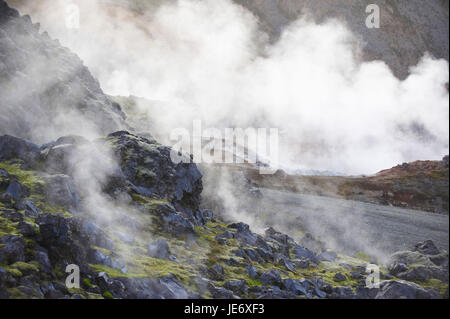 Iceland, Hverir geothermal fields on the foot of the Namafjall, Myvatn area, Stock Photo