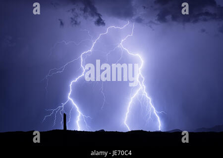 Lightning bolts flash during a summer monsoon storm Stock Photo