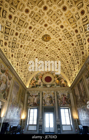 Italy, Tuscany, villa Medici, drawing room Leo X, ceiling with frescoes, Stock Photo
