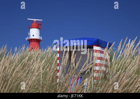 Germany, Lower Saxony, the East Frisians, Borkum, lighthouse and beach tent on the south beach, Stock Photo