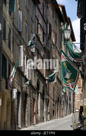 Italy, Tuscany, Siena, houses decked with flags, Stock Photo