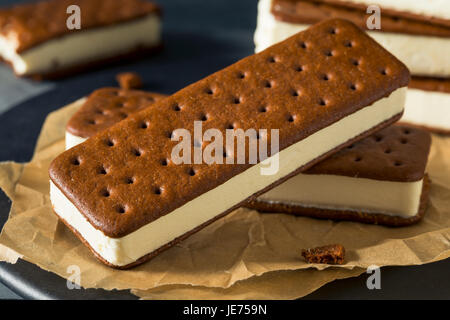 Sweet Chocolate and Vanilla Ice Cream Sandwich Dessert Stock Photo