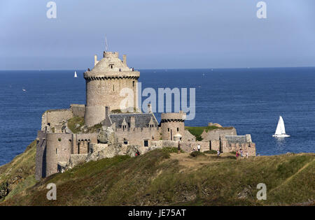 Europe, France, Brittany, Cote D' Emeraude, Cap Frehel, view at the castle fort la bar, Stock Photo