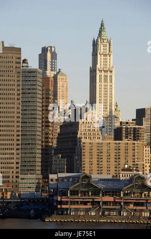 The USA, America, New York, Manhattan, view about the East River on Woolworth Building, Stock Photo