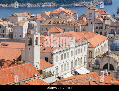 Bell tower sounding the hours over the medieval city of Dubrovnik on the Dalmation coast of Croatia Stock Photo