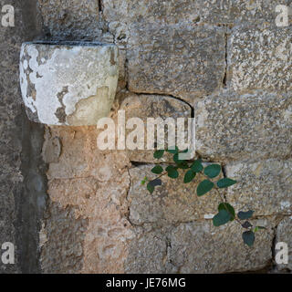 Stone basin in the wall of a little chapel door carved from single block of stone at St Mary's Monastery on the island of Mljet on the Dalmatian Coast Stock Photo