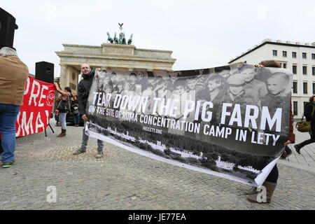 Berlin, Germany, April 8th, 2015: Rally on International Roma Day at Brandenburg Gate. Stock Photo