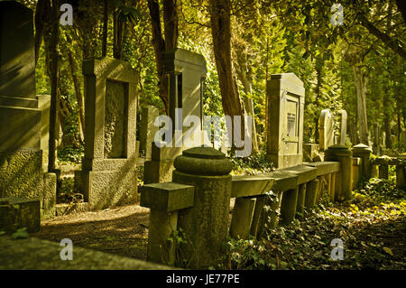 Germany, Hamburg, village Ohls, cemetery, tombs, in 1883, burial ground, recollection, cemetery, memory, gravestones, memory cemetery, faith, tomb, nobody, way, main cemetery, hope, Jewish, nature, park, park, park cemetery, religion, rest, death, old, offences, transitoriness, quietly, Hamburg-Ohlsdorf, Stock Photo