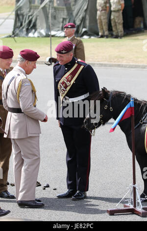 Colchester, Essex, UK. 23rd June, 2017. The Prince of Wales visits Merville Barracks in Colchester, Essex to mark his 40th year as Colonel in Chief of The Parachute Regiment. Credit: David Johnson/Alamy Live News Stock Photo