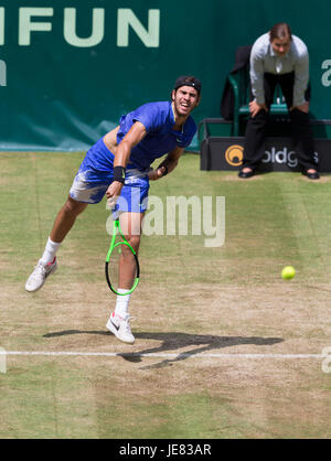 Karen Khachanov of Russia in action at the 25th Gerry Weber Open at Halle. Stock Photo