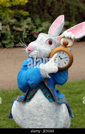 A sculpture of the White Rabbit in Alice in Wonderland. A sculpture