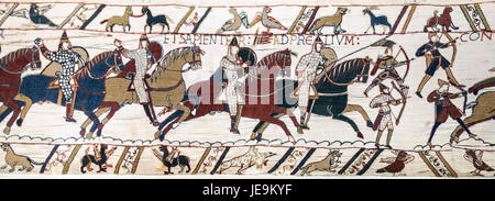Bayeux Tapestry scene51 Battle of Hastings Norman knights and archers Stock Photo