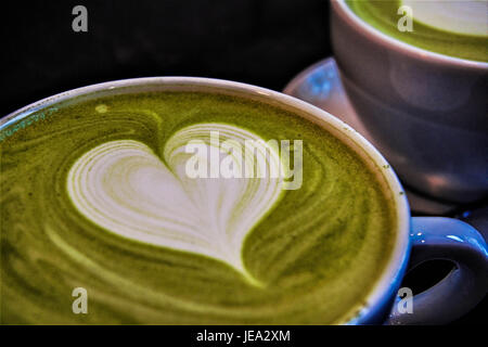 A warm Matcha Latte Stock Photo