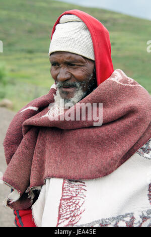 Portrait elderly man in traditional clothes Thaba-Tseka District Lesotho Southern Africa Stock Photo