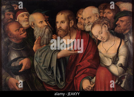 Cranach the Younger, Lucas - Christ and the adulteress Stock Photo