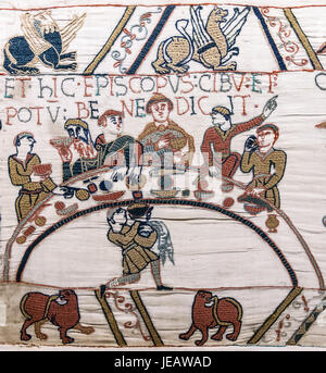 Scene 43 of the Bayeux Tapestry depicts the Norman invasion of England ...