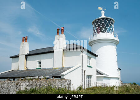 White,Lighthouse,hiking,Caldey,Caldy,Island,Caldey Island,monastic,monastery,Cistercian,monks,off,Tenby,Pembrokeshire,West,Wales,U.K.,U.K.,GB,Europe, Stock Photo