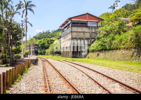 Pingxi station and Railway at Pingxi, northern of Taipei, is a popular destination for one day trip by train in New Taipei City, Taiwan Stock Photo