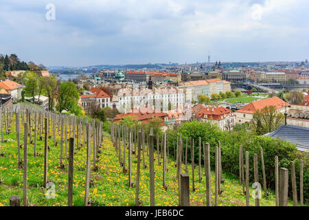 View and cityscape of Prague as seen from the Prague Castle, or Prazsky hrad in Czech, Prague, Czech republic Stock Photo