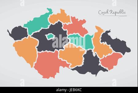 Czech Republic Map with states and modern round shapes Stock Vector