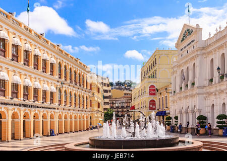 MACAU, CHINA - JULY 22, 2013: Historic Centre of Macau-Senado Square in Macau, China. The Historic Centre of Macau was inscribed on the UNESCO World H Stock Photo