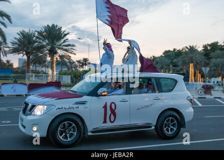 18th December 2012.  Doha.  Qatar.  The 18th December is when Qatar National Day is celebrated.  Nissan Patrol 4X4 vehicles are very popular in this d Stock Photo