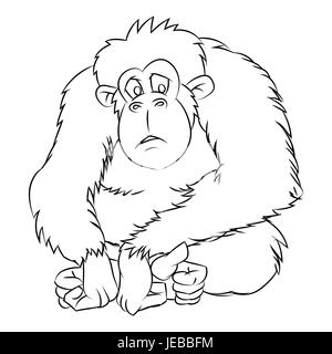 Hand drawn sketch of Ape isolated, Black and White Cartoon Vector Illustration for Coloring Book - Line Drawn Vector Stock Vector