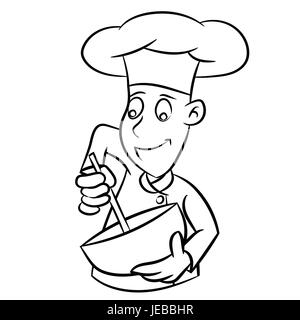 Hand drawn sketch of Chef isolated, Black and White Cartoon Vector Illustration for Coloring Book - Line Drawn Vector Stock Vector