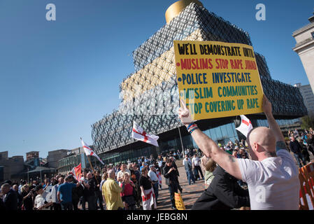 Birmingham, West Midlands, UK. 8th April 2017. Pictured:  EDL supporters gather in Centenary Square. / Up to 150  English Defence League supporters ta Stock Photo