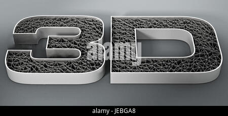 Printed mesh 3D text on gray background. 3D illustration. Stock Photo