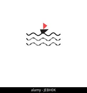 Graphic sign of a wave and a boat Stock Vector
