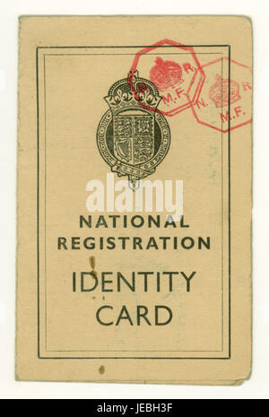 National Registration Identity Card from Wold War 2 (WW11) for a child, dated May 22nd 1940, UK Stock Photo