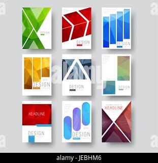 set of white covers for reports, business, advertising and brochures. Design flyers in a minimalist style with geometric shapes and polygonal abstract Stock Vector