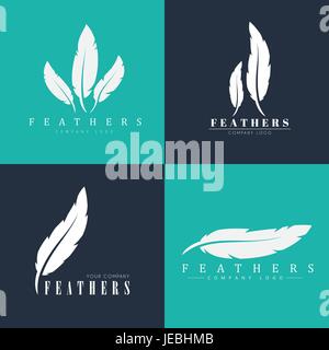 Design of logos with feathers. Templates for writers, book publishers and businesses. Vector illustration. Set Stock Vector