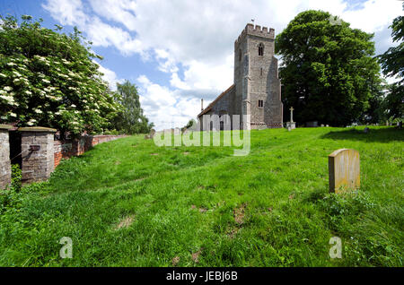 The Parish Church of St Andrews in the Essex village of Bulmer 4 miles west of Sudbury Dates from the 12th century with a 15th Century tower Stock Photo