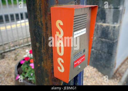 SOS intercom telephone orange close up Stock Photo