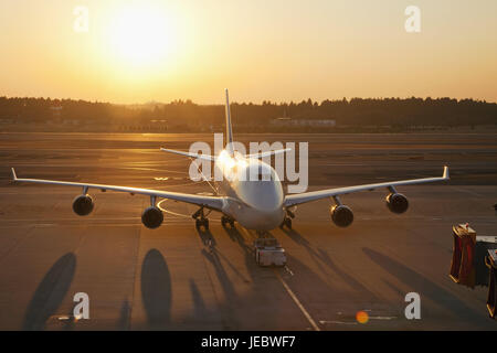 Japan, Tokyo, Narita Internationally airport, landing field, airplane, evening light, airport, outside, travel, journey by air, vacation, evening tuning, evening, sunlight, arrival, takeoff, Stock Photo