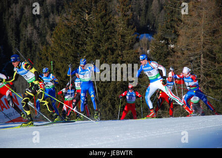 Winter sports, biathlon, world cup, Antholz, dimension start, passage, Stock Photo