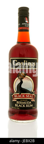 Winneconne, WI -17 June 2017: A Bottle of Goslings black seal rum on an isolated background Stock Photo
