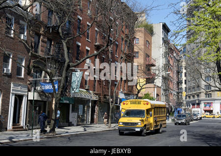 The USA, America, New York, Manhattan, Soho, yellow school bus,