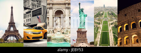 Travel collage of famous places and buildings. Stock Photo