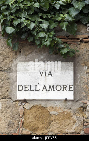 Italy, Europe, Tuscany, Val d'Orcia, Pienza, road sign, Stock Photo