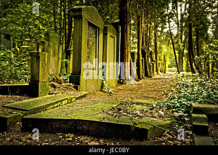 Germany, Hamburg, village Ohls, cemetery, tombs, in 1883, burial ground, recollection, cemetery, memory, memory cemetery, faith, tomb, nobody, way, main cemetery, hope, Jewish, nature, park, park, park cemetery, religion, rest, death, old, offences, transitoriness, quietly, Hamburg-Ohlsdorf, Stock Photo