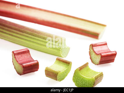 Fresh rhubarb sticks, Rheum rhaponticum, Stock Photo