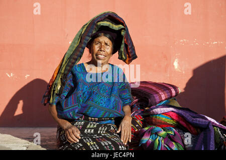 Guatemala, Antigua Guatemala, woman, Maya, selling, no model release, Stock Photo