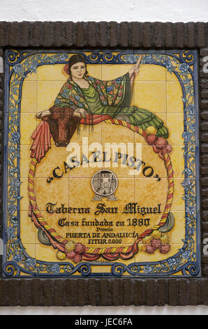 Spain, Andalusia, Cordoba, Casa el Pisto, Taberna San Miguel, tiles, medium close-up, Stock Photo