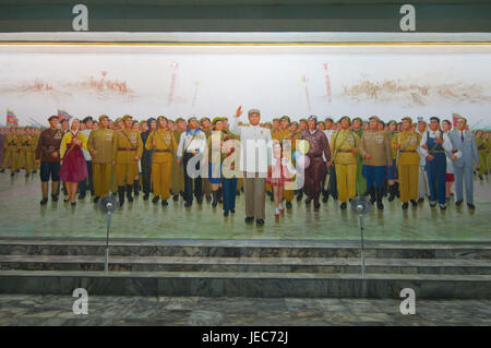 Communist propaganda poster with Kim Il Sung, Pjongjang, North Korea, Stock Photo