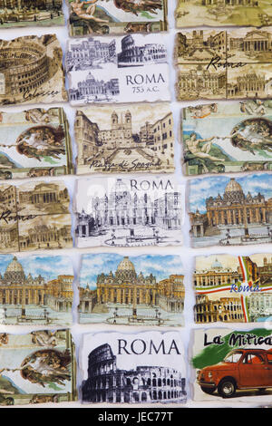 Italy, Rome, souvenir state, sales of fridge magnets, Stock Photo